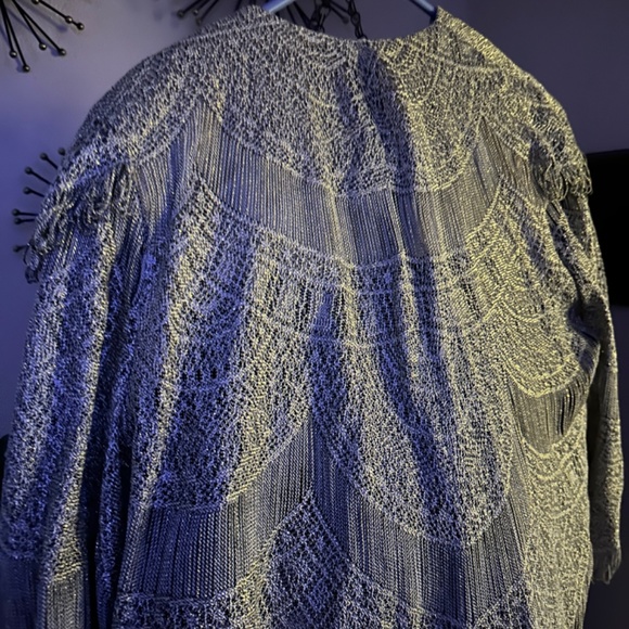 Damianou Vtg Cover Elegant Fringed Metallic Med - Picture 8 of 9